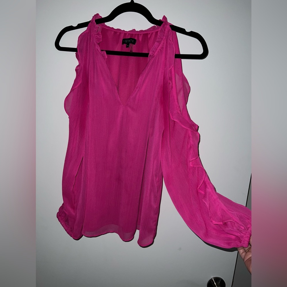 1. State Long Sleeve Open Shoulder Fuschia Top